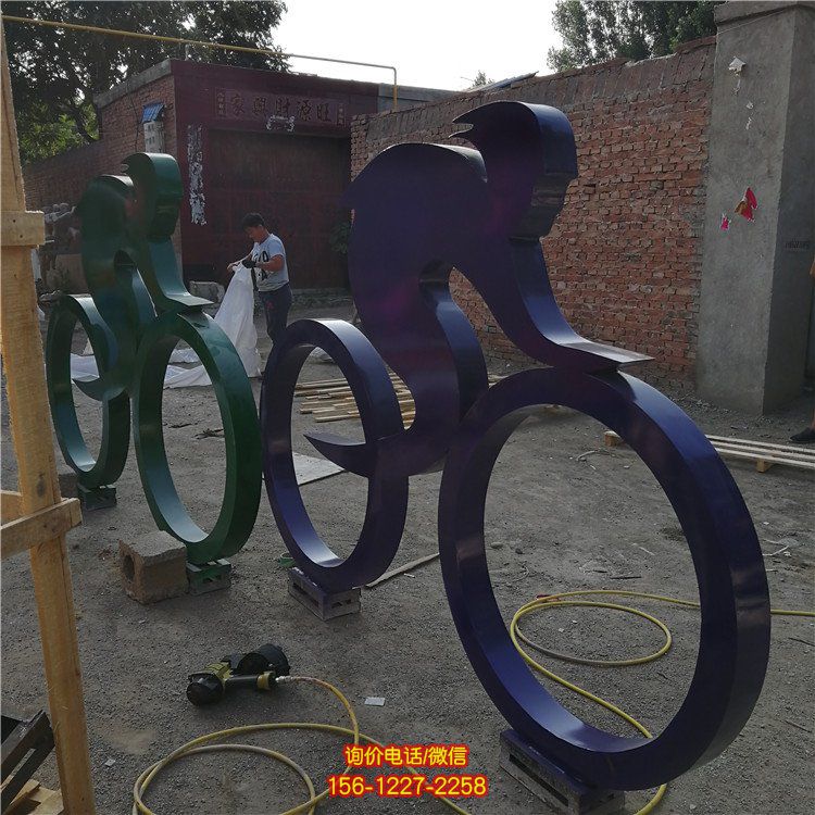 園林戶外不銹鋼抽象騎自行車(chē)的人物雕塑